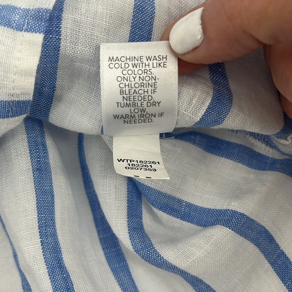 NEW J JILL Love Linen Blue/White Stripe 100% Linen Button Down Shirt Size XS - Picture 10 of 10